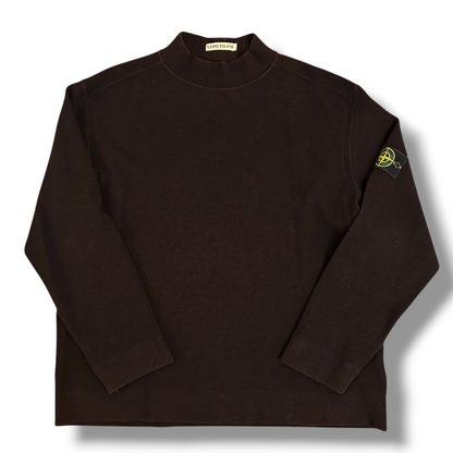 Stone Island 1999 Brown Ribbed Wool Vintage Pullover Mock Neck Jumper - XL