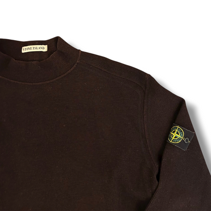 Stone Island 1999 Brown Ribbed Wool Vintage Pullover Mock Neck Jumper - XL