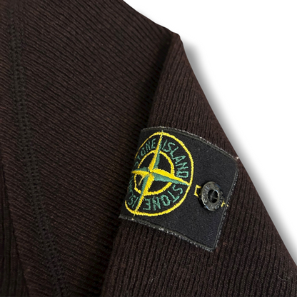 Stone Island 1999 Brown Ribbed Wool Vintage Pullover Mock Neck Jumper - XL