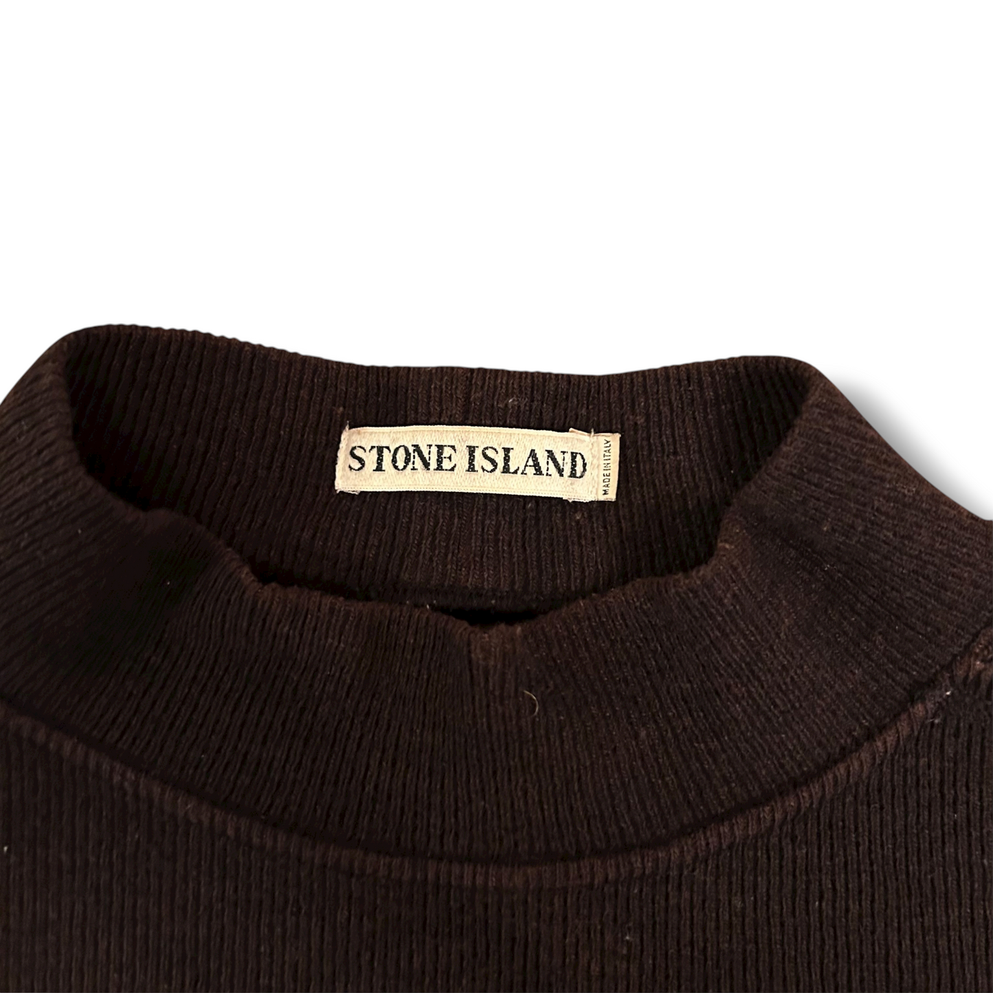 Stone Island 1999 Brown Ribbed Wool Vintage Pullover Mock Neck Jumper - XL