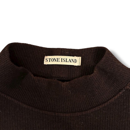 Stone Island 1999 Brown Ribbed Wool Vintage Pullover Mock Neck Jumper - XL