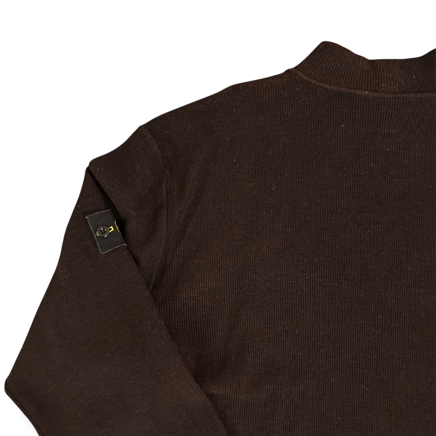 Stone Island 1999 Brown Ribbed Wool Vintage Pullover Mock Neck Jumper - XL